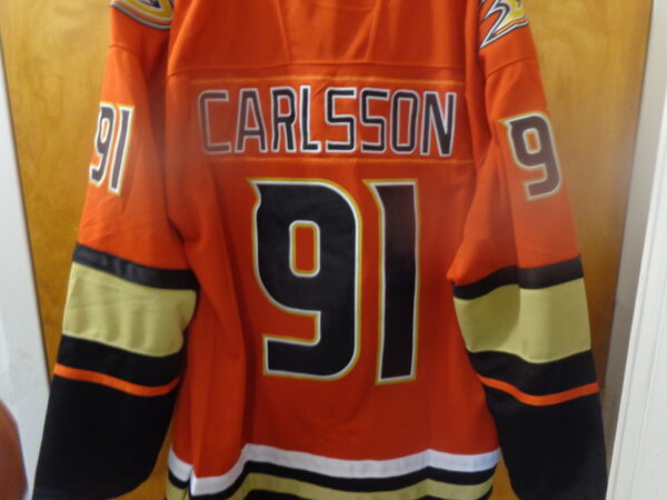 DSC00222 Anaheim Ducks #91 Leo Carlsson 30th Anniversary CUSTOM Jersey