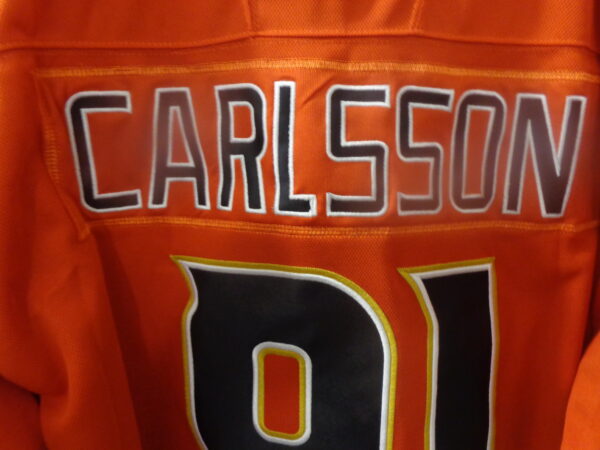 DSC00223 Anaheim Ducks #91 Leo Carlsson 30th Anniversary CUSTOM Jersey